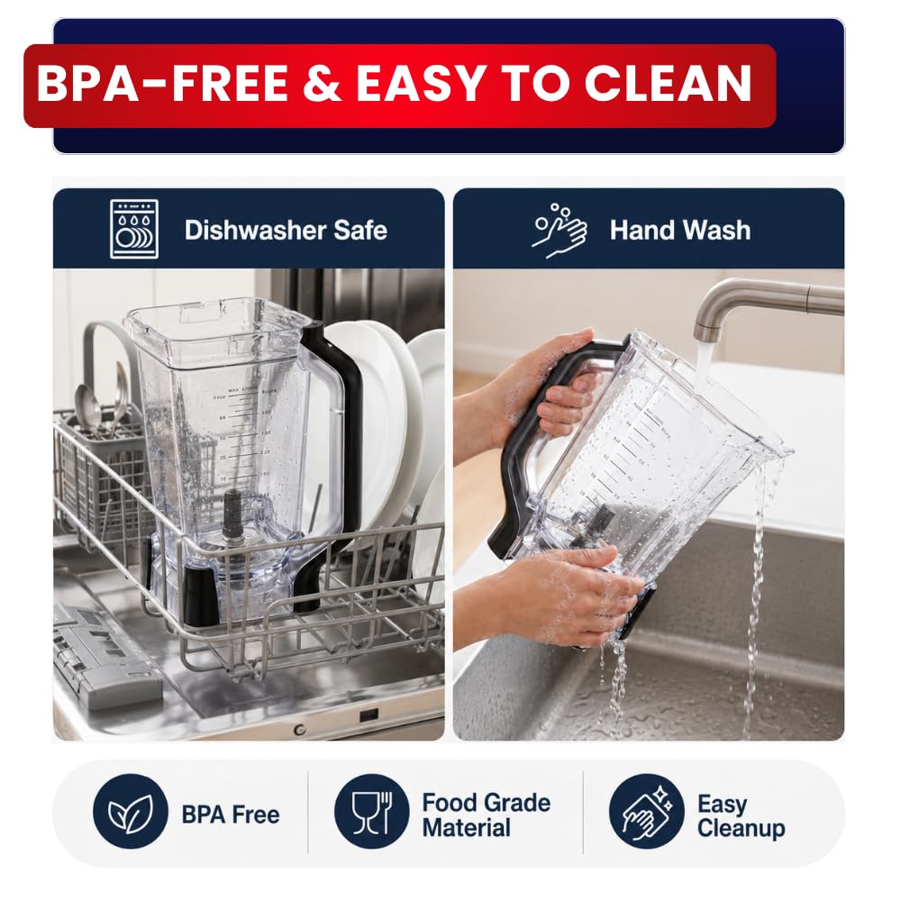 BL610C, BL710WM Replacement Pitcher with Locking Lid Compatible with Ninja Blender BL610BRN, BL610C, CO610B, CO650B, CT610 – Raised Six-Fin Base, 72 oz