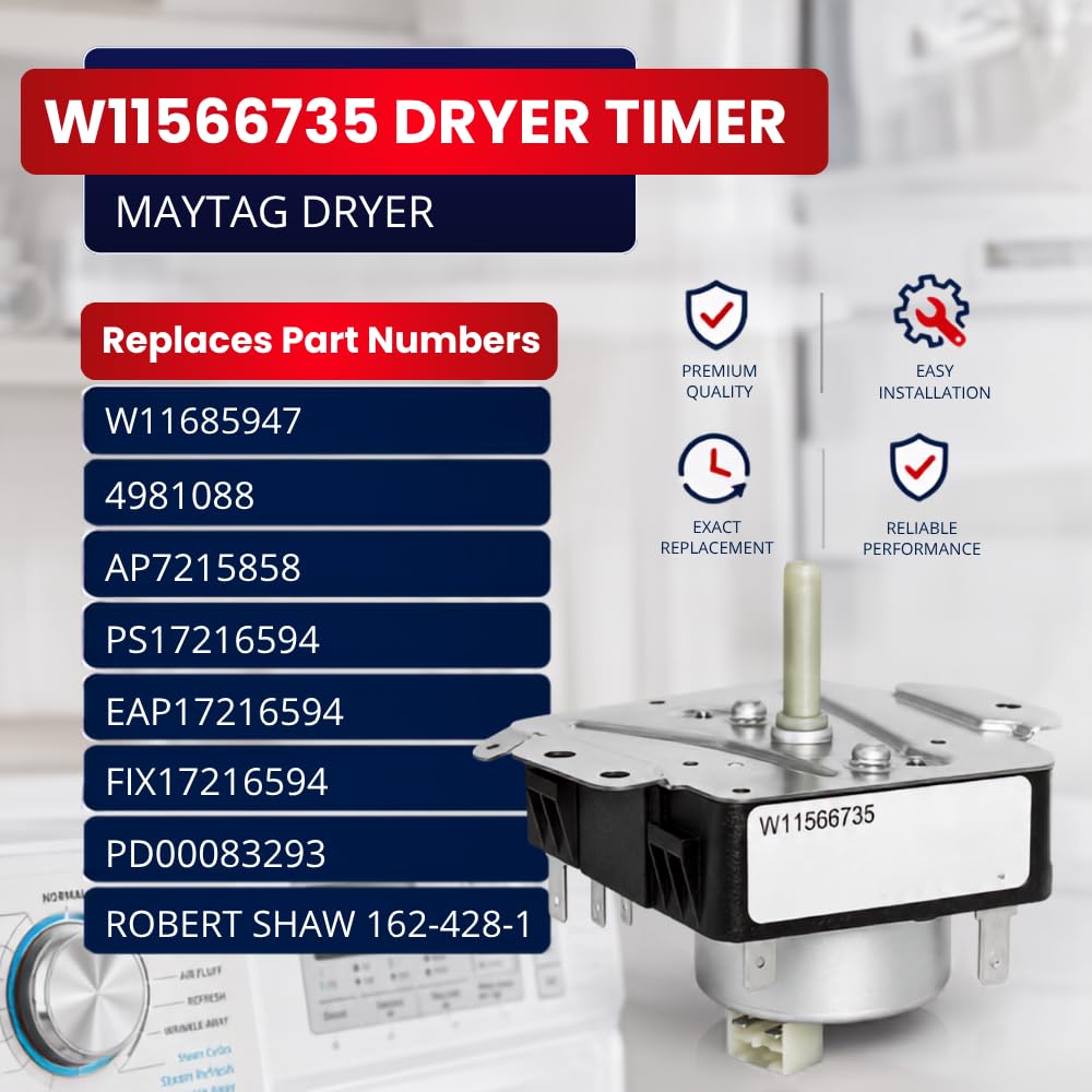 W11566735 W11685947 Dryer Timer for Maytag MED4500MW0 YMED4500MW0 – Replaces 4981088 AP7215858 PS17216594 EAP17216594 162-428-1