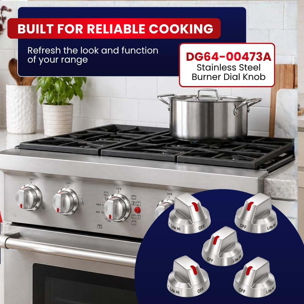 DG64-00473A Burner Control Knob for Samsung Gas Range Oven – Fits NX58H5600SS NX58F5700WS NX58H5650WS NX58J7750SS NX58M6850SS, Replaces AP5917439