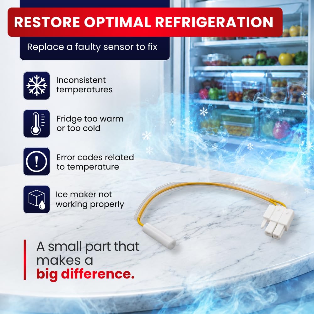 DA32-10104N Refrigerator Temperature Sensor for Samsung – Made in Korea, Replaces DA32-10104V, Fits RF261BEAESR RF28HFEDBSR RF30HBEDBSR RF31FMESBSR, Fixes 5E/SE Error