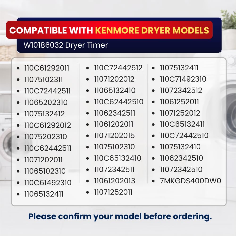 W10186032 WPW10186032 Dryer Timer for Kenmore Dryers 7MKGDS400DW0 11075102311 11065132411 110C65132411 – Replaces WPW10186032VP 162-412-1, 120VAC 60Hz