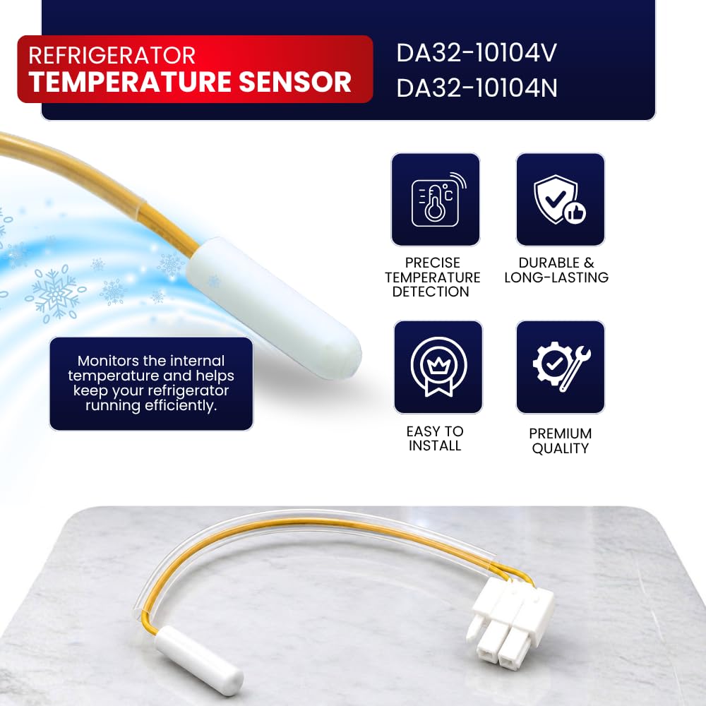 DA32-10104N Refrigerator Temperature Sensor for Samsung – Made in Korea, Replaces DA32-10104V, Fits RF261BEAESR RF28HFEDBSR RF30HBEDBSR RF31FMESBSR, Fixes 5E/SE Error