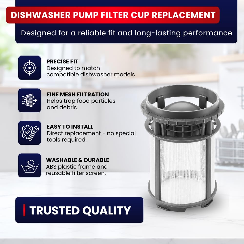 W10872845 Dishwasher Pump Filter Cup for Whirlpool KitchenAid Kenmore Amana – Replaces 8579307 AP6030094 PS11759673 W10393354 W10693534