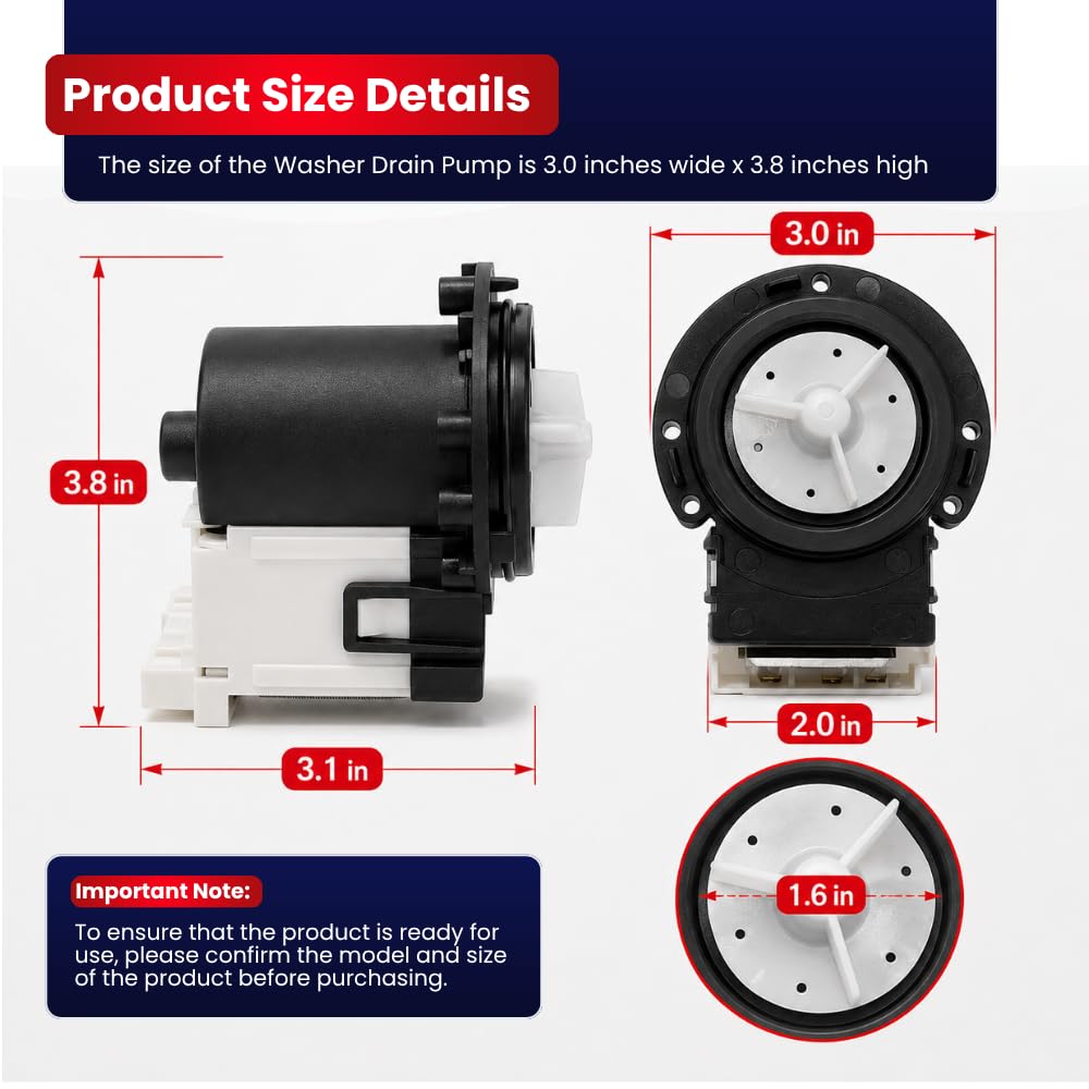 4681EA2001T Washer Drain Pump Motor for LG and Kenmore Washing Machines – 120V 85W, Replaces AP5328388 PS3579318 4681EA1007G 4681EA1007D, Fits WM2101HW WM3270CW