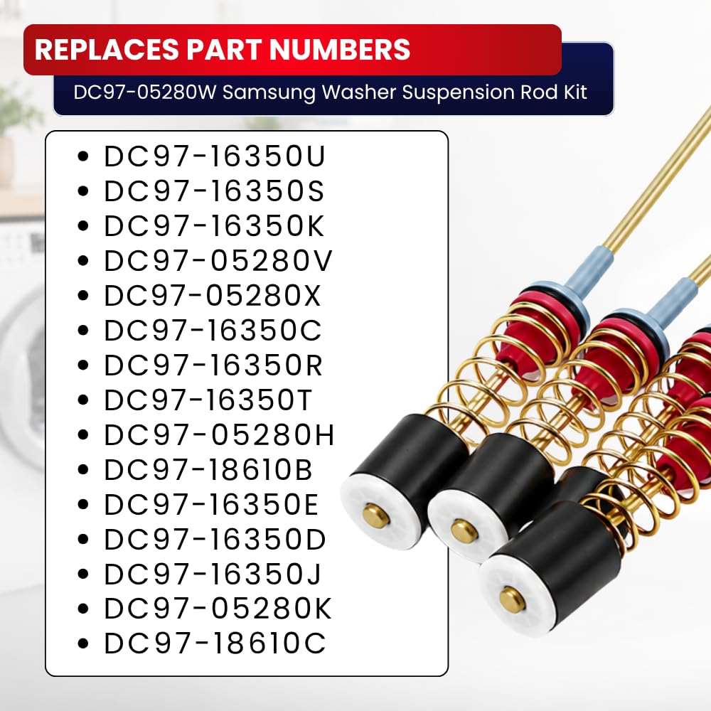 DC97-16350U DC97-16350T Washer Suspension Rod Kit, 4-Pack 26.18-Inch for Samsung Top Load Washers WA50R5200AW/US WA50R5400AV/US – Replaces DC97-16350S DC97-05280W