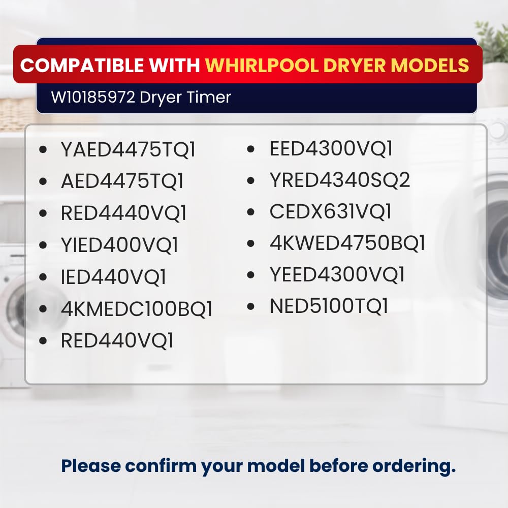 W10185972 Dryer Timer for Whirlpool AED4475TQ1 RED4440VQ1 NED5100TQ1 YAED4475TQ1 IED4400VQ1 EED4300VQ1 – Replaces WPW10185972VP AP6016537 PS11749827