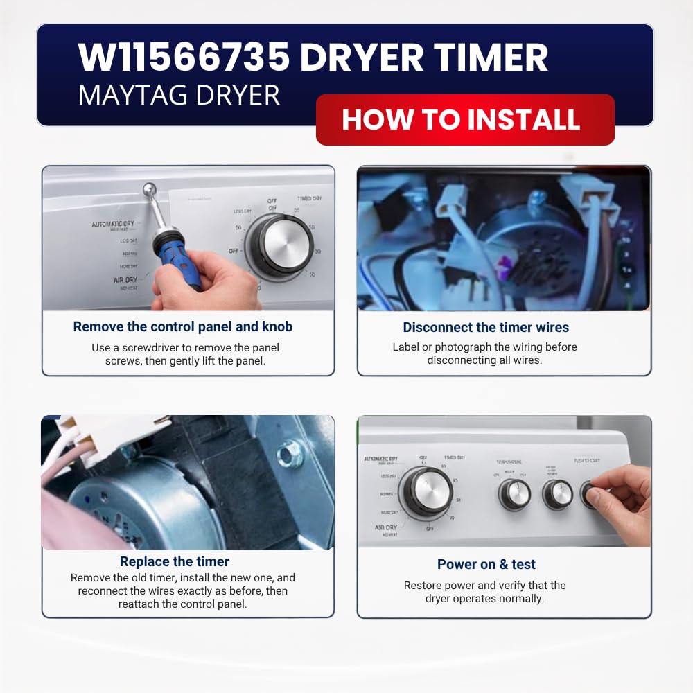 W11566735 W11685947 Dryer Timer for Maytag MED4500MW0 YMED4500MW0 – Replaces 4981088 AP7215858 PS17216594 EAP17216594 162-428-1