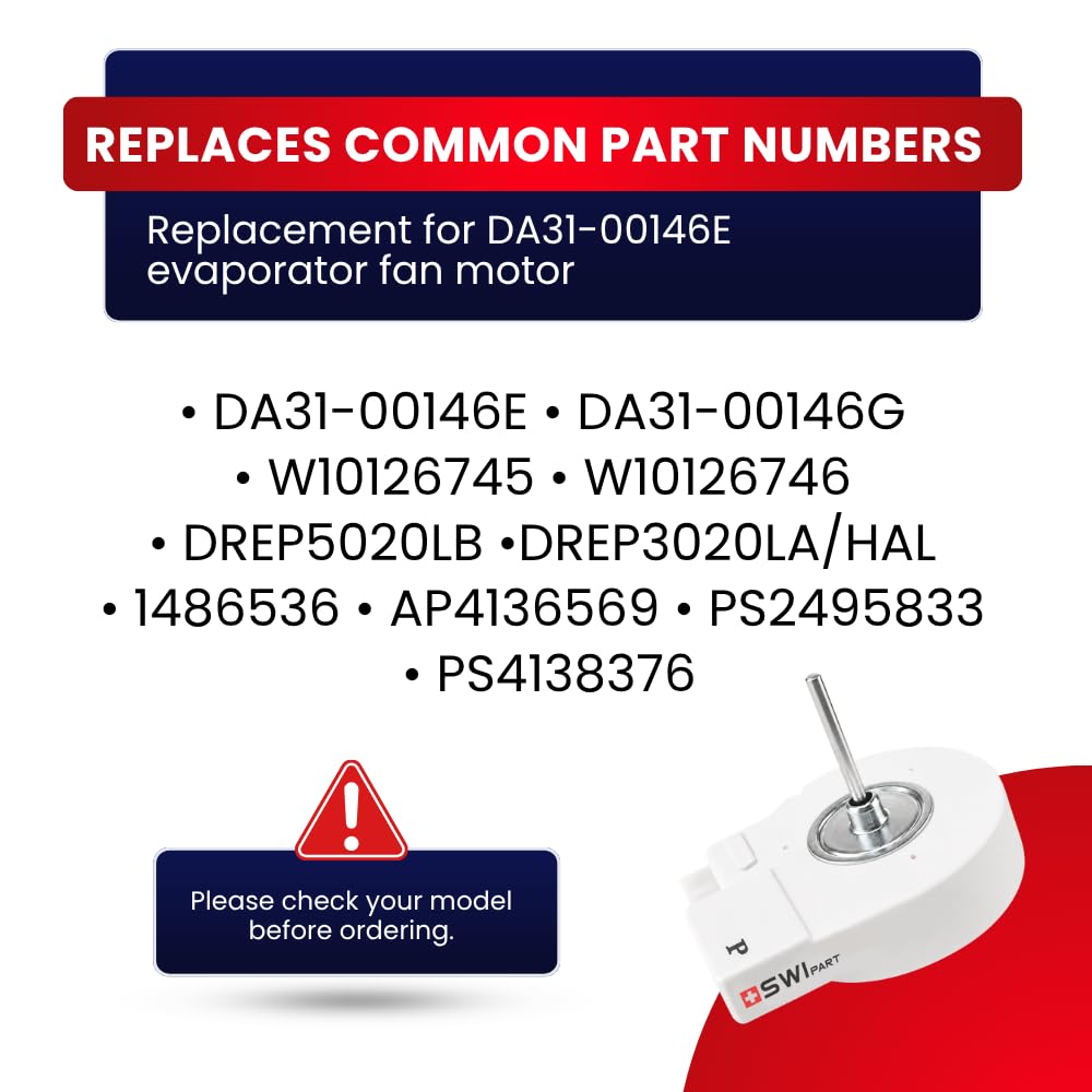 SWI DA31-00146E Evaporator Fan Motor for Samsung Refrigerator – Made in Korea, DC12V, Replaces DA31-00146G DREP5020LA/HAL DREP5020LB AP4136569 PS2495833