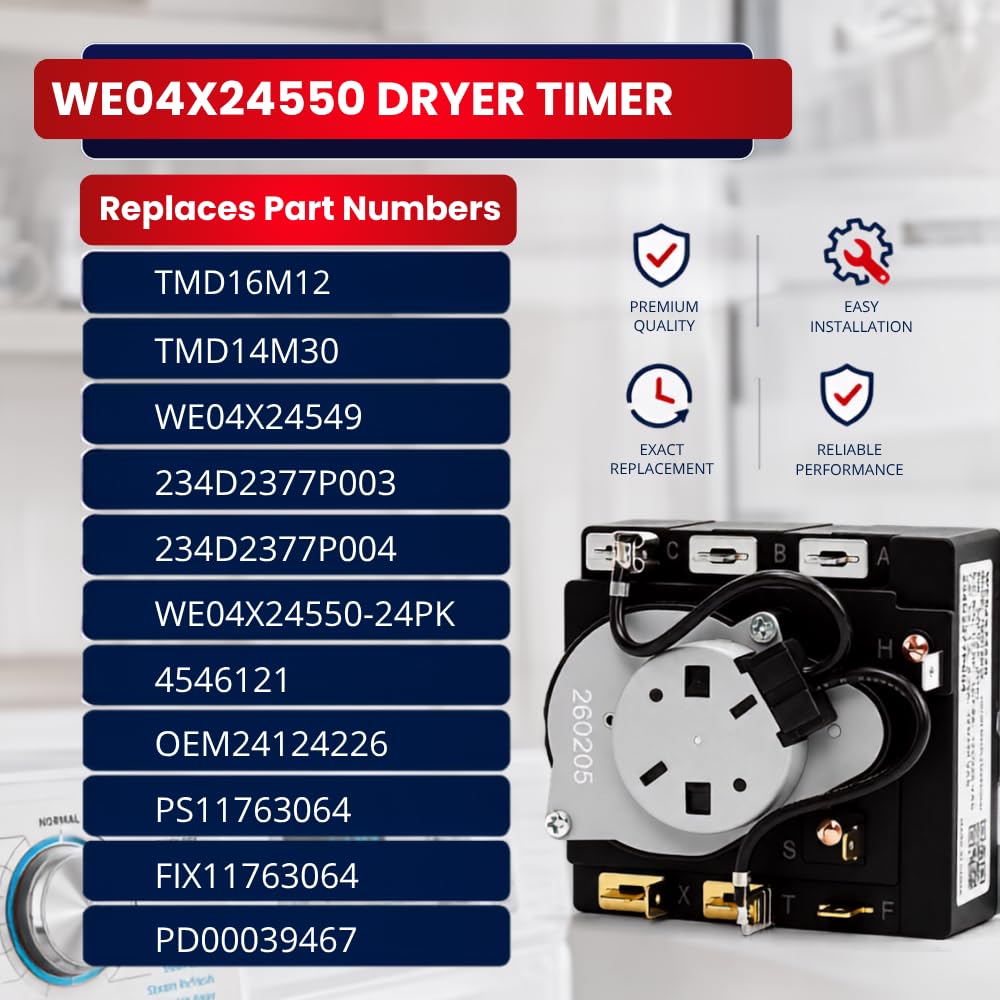 WE04X24550 Dryer Timer for GE Dryers GTD42EASJ2WW GTD48EASW0WB GTD42EASJ1WW GTD42GASJ2WW GTX42GASJ2WW – Replaces 234D2377P004 TMD14M30 WE04X24549 TMD16M12